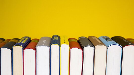 Imagem com fundo amarelo e livros