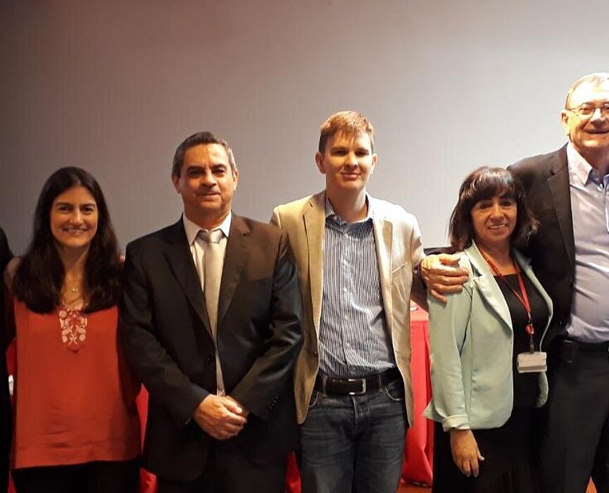 Luan Alves (Tetra Pak), Renata Riggiero (Instituto Iguá), prof. Edi Trindade (Direito), prof. Jorge Paixão (Eng. Civil), prof.ª. Rosani Novaes (Direito/Eng. Civil), Francisco Lahóz (PCJ), e prof. Gilson Novaes (Diretor do CCT).