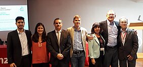 Luan Alves (Tetra Pak), Renata Riggiero (Instituto Iguá), prof. Edi Trindade (Direito), prof. Jorge Paixão (Eng. Civil), prof.ª. Rosani Novaes (Direito/Eng. Civil), Francisco Lahóz (PCJ), e prof. Gilson Novaes (Diretor do CCT).
