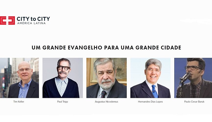 fundo branco com foto dos rostos dos palestrantes do evento