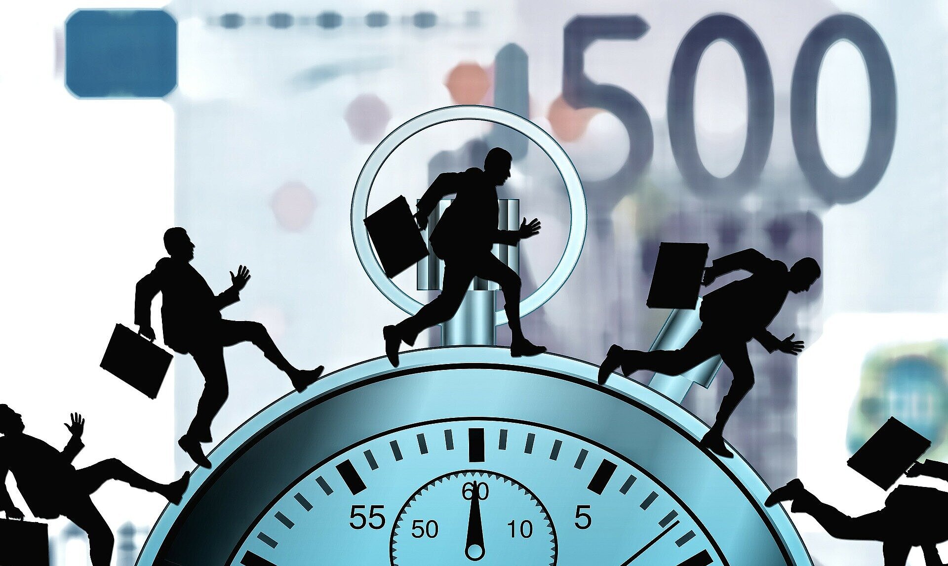 Foto ilustrativa de um rapaz correndo contra o tempo, segurando uma maleta de trabalho.