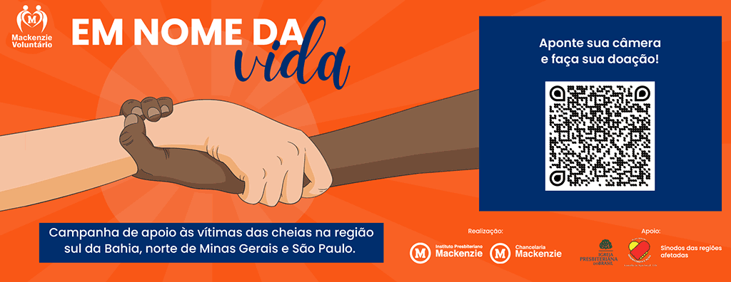 Banner de campanha de apoio a vítimas de enchentes